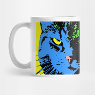 ANGRY CAT POP ART -  BLUE YELLOW GREEN BLACK Mug